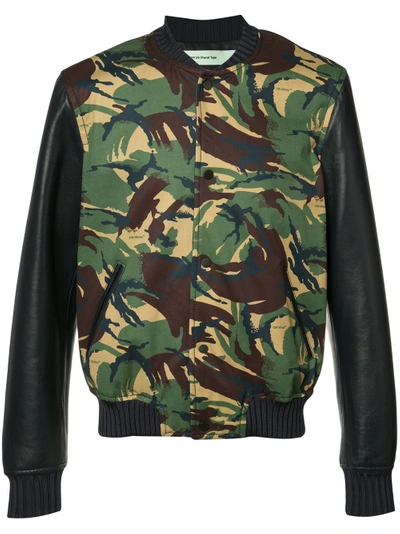 Shop Off-white Leather Sleeve Camo Bomber Jacket