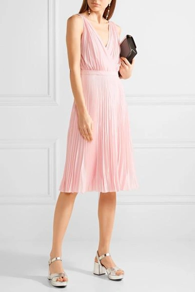 Shop Prada Wrap-effect Plissé-crepe De Chine Dress In Baby Pink