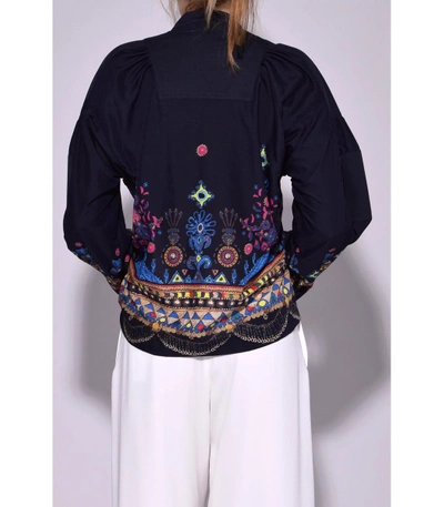 Shop Sacai Navy Tribal Lace Shirt