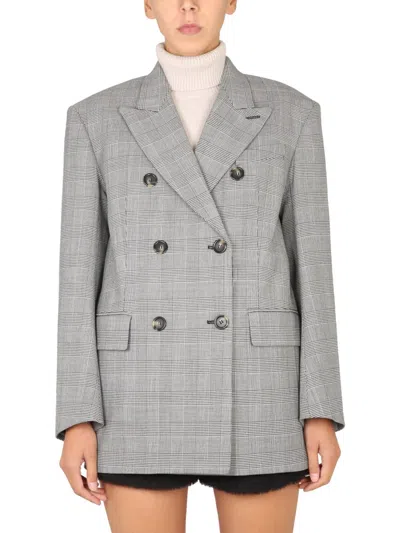 Max Mara Tailored Double-breasted Jacket Featuring Back Vent In Gray