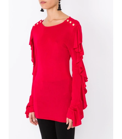Shop Balmain Red Embellished Sweater