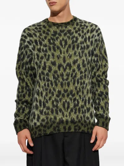 Laneus Leopard-pattern Sweater In Green
