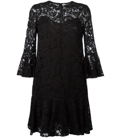 Shop Valentino Black Ruffled Guipure Lace Dress