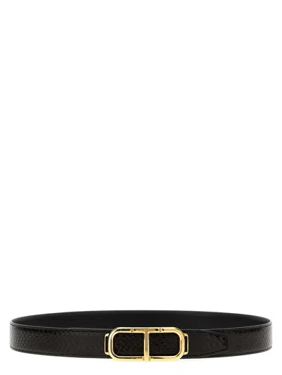 Tom Ford Python-print Leather Reversible Belt In Black