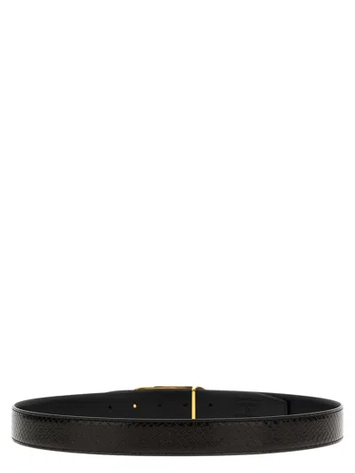 Tom Ford Python-print Leather Reversible Belt In Black