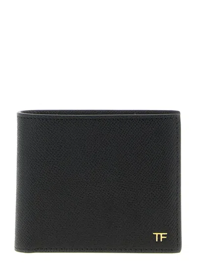 Tom Ford T-line Small Grain Calfskin Leather Bifold Wallet In Black