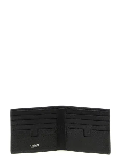 Tom Ford T-line Small Grain Calfskin Leather Bifold Wallet In Black