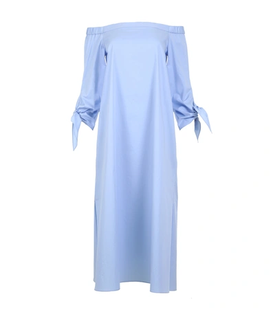 Tibi Blue Poplin Off-shoulder Midi Dress In Morning Blue