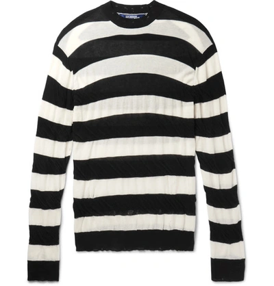 Shop Junya Watanabe Distressed Striped Cotton Sweater