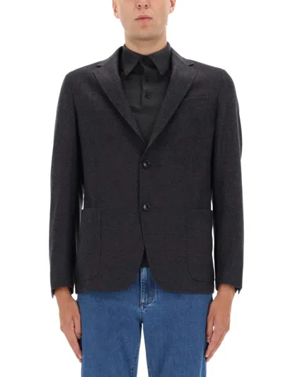 Zegna Dark Grey Solid Blazer In Black