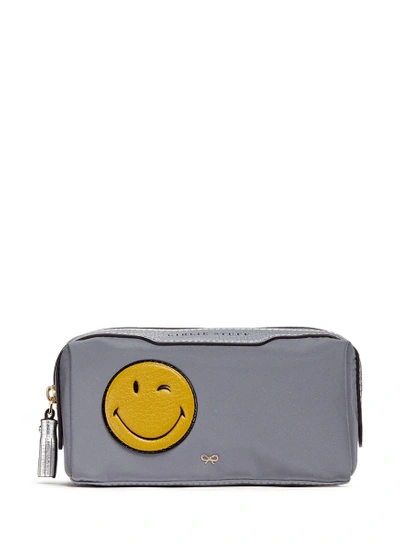 Shop Anya Hindmarch 'wink Girlie Stuff' Leather Smiley Reflective Nylon Pouch