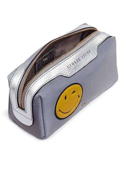 Shop Anya Hindmarch 'wink Girlie Stuff' Leather Smiley Reflective Nylon Pouch