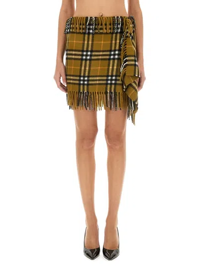 Burberry Women Wool And Cashmere Check Scarf Style Skirt In Brown