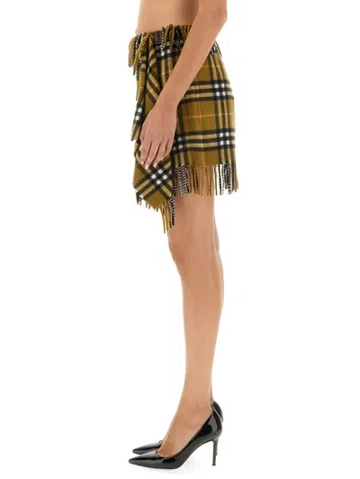 Burberry Women Wool And Cashmere Check Scarf Style Skirt In Brown