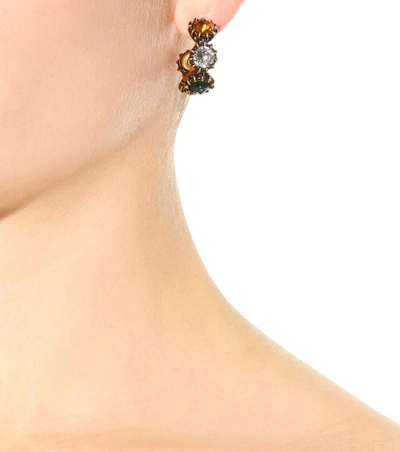 Shop Gucci Crystal Embellished Hoop Earrings In Gold