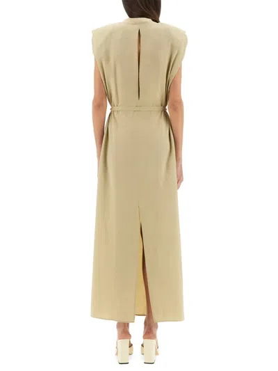 Alysi Beige Solid Round Neck Maxi Dress In Brown