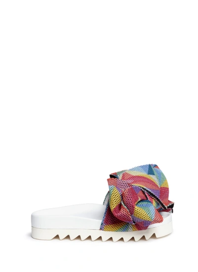 Shop Joshua Sanders Twist Bow Mesh Slides In Multi-colour