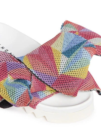 Shop Joshua Sanders Twist Bow Mesh Slides In Multi-colour