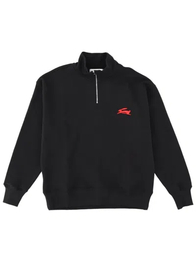 Msgm Quarter-zip Rabbit Sweatshirt In Black