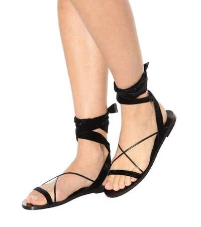 Shop Valentino Garavani Velvet And Leather Sandals In Total Llack