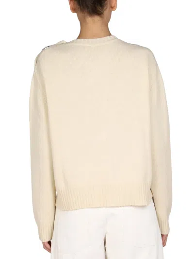 Jil Sander Wool-blend Buttoned Sweater In Beige