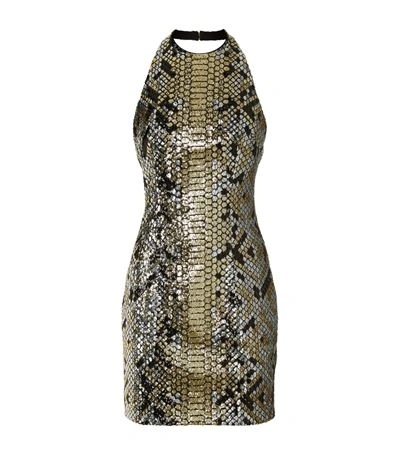 Shop Balmain Embellished Halterneck Mini Dress