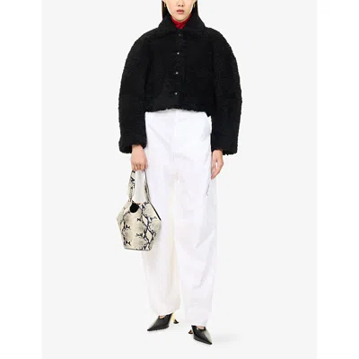 Rohe Frames Womens Collared Cropped Shearling Jacket Black In Black