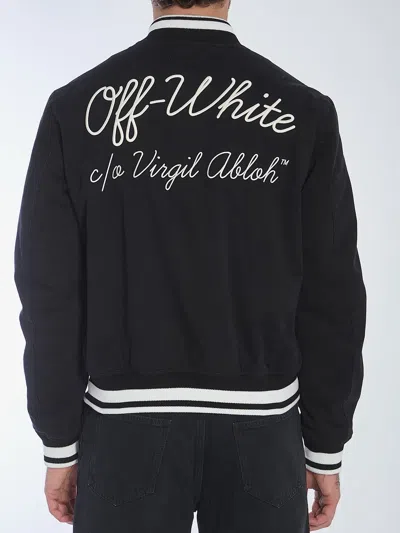 Off-white Script Cotgab Souvenir Varsity Jacket In Black
