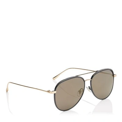 Shop Jimmy Choo Reto Black Gold Copper Aviator Sunglasses With Micro Studs Detailing In Ehj Gun Metal Flash