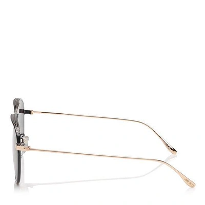 Shop Jimmy Choo Reto Black Gold Copper Aviator Sunglasses With Micro Studs Detailing In Ehj Gun Metal Flash