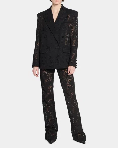 Balmain Lace Double-breasted Jacket In Noir