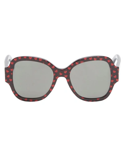 Saint Laurent Heart Pattern Sunglasses In Red