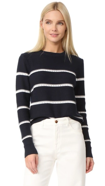 Jenni Kayne Pointelle Stripe Sweater In Navy/white
