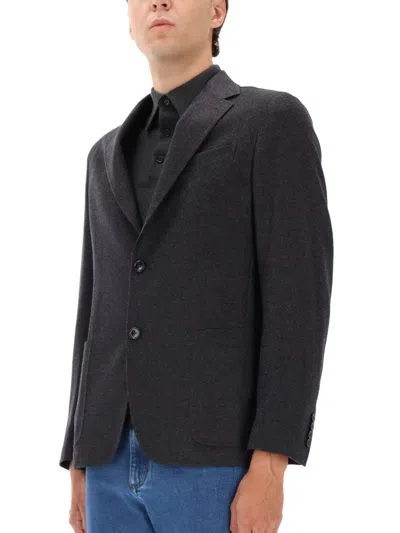 Zegna Dark Grey Solid Blazer In Black