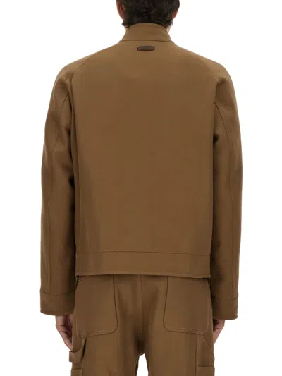 Moschino Brown Solid Mandarin Collar Jacket In Brown