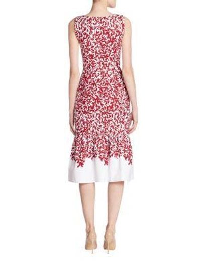 Shop Oscar De La Renta Floral Printed Dress In White-red