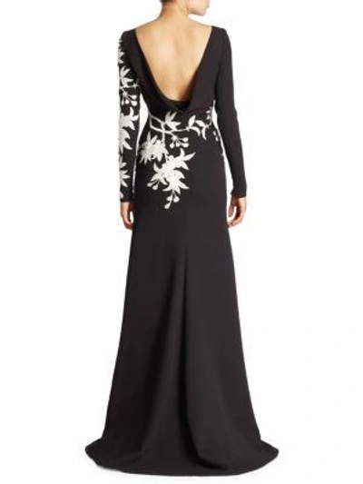 Shop Naeem Khan Long Sleeve Floral Gown In Black White