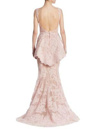 Shop Marchesa Peplum Lace Gown In Blush