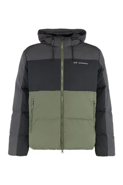 Ea7 Color-block Polyamide Down Jacket In Multi