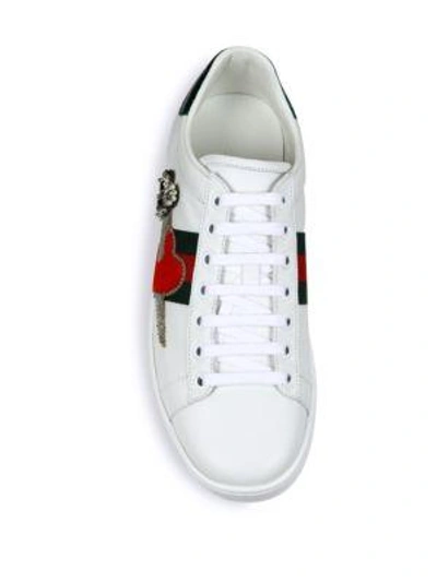 Shop Gucci New Ace Pierced Heart Leather Sneakers In Black