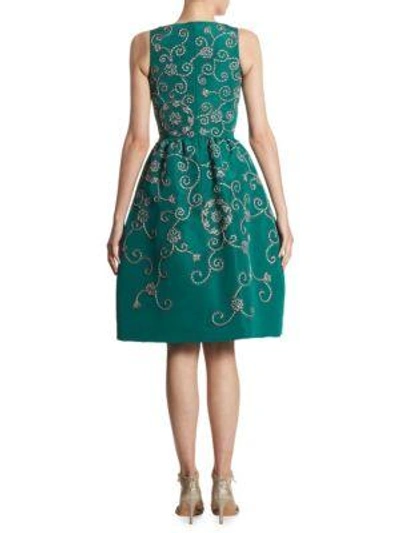 Shop Oscar De La Renta Embroidered Silk Dress In Emerald