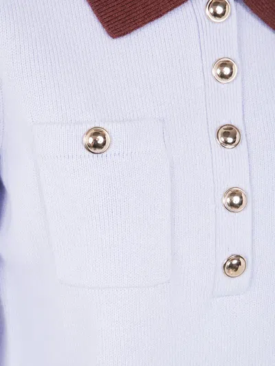 Self-portrait Knit Top Contrasting Collar Front Pockets In White