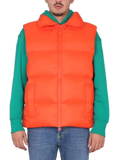 Msgm Logo Embroidered High Collar Padded Jackets In Orange