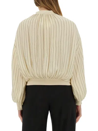 Alysi Silk Bomber Jacket With Subtle Stripes In Ivory