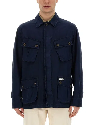Fay Navy Blue Solid Shirt Collar Jacket In Blue