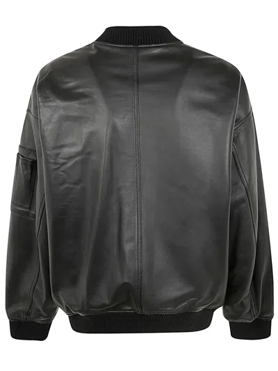Dsquared2 Leather Bomber Jacket With Ribbed Finish In Black
