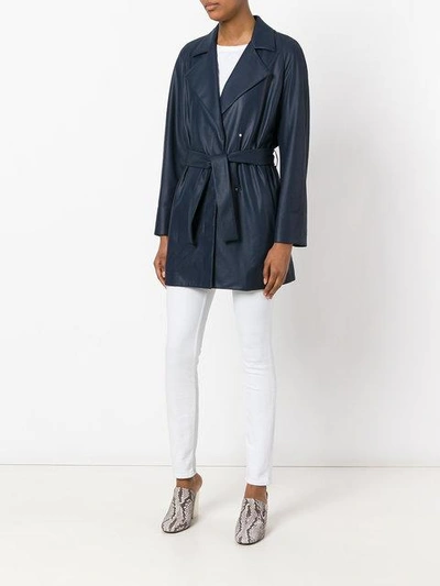 Shop Drome Belted Coat - Blue