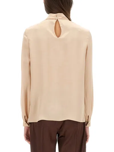 Tom Ford Light Brown Solid Mock Collar Top In Animal Print