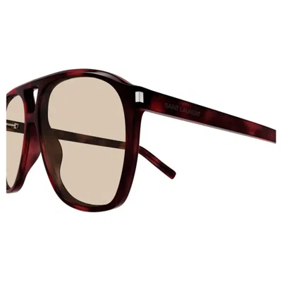 Saint Laurent Tortoiseshell Sl 596 Dune Rectangular Sunglasses In Brown