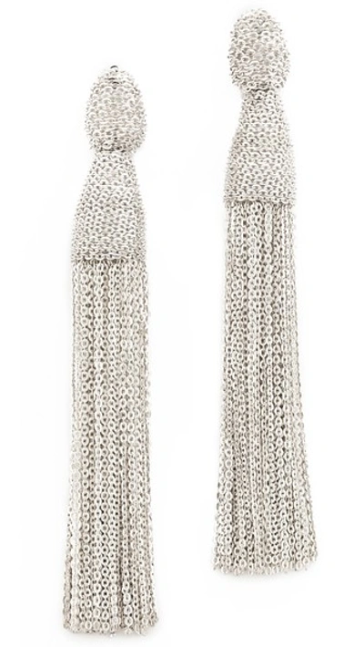 Shop Oscar De La Renta Classic Chain Tassel Earrings In Silver